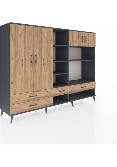 Hyperion Dolap 12 Raflı 4 Çekmeceli 4 Kapaklı 220x44x163 Antrasit Antrasit-çam