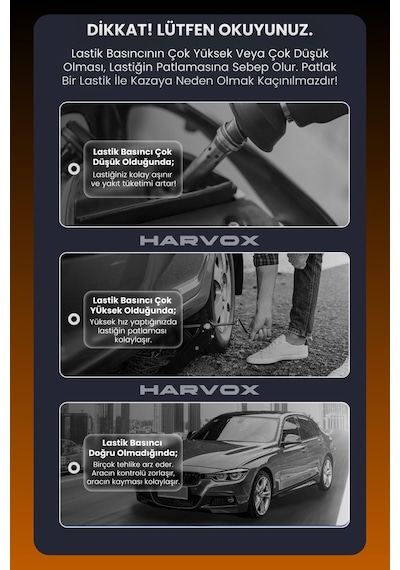 Harvox 10.000mah Akü Takviyeli Hava Kompresörü Şarjlı Powerbankli Göstergeli Araç Lastik Şişirme 150 Psı