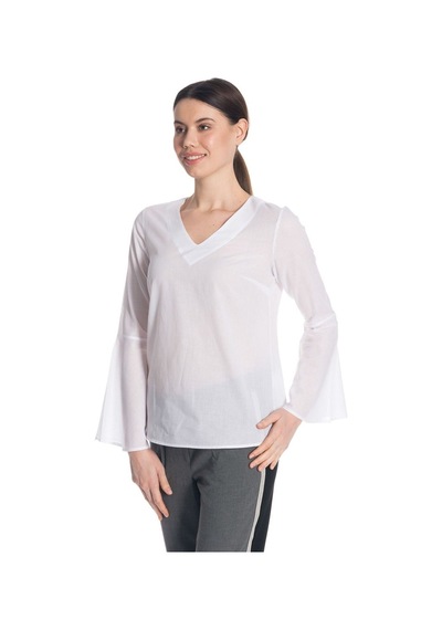 Bulalgiy Kadın Beyaz Kolları Volan Bluz - Bga183457 Beyaz