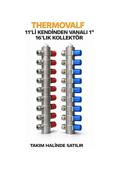 1'inç 16 Lık Kendinden Vanalı 11 Li Kollektör Takıl Halinde Satılır 2 Adet Kırmızı-mavi Diğer