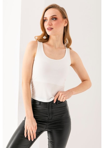 Giysa Kadın Askılı Bisiklet Yaka Basic Bluz Beyaz - 25y 2409 Beyaz