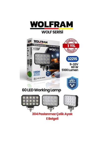 Wolfram 32215 Çalışma Lamba Wolfram Dikdörtgen Large 9-32v