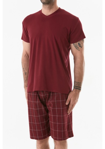 Fullamoda Ekose Desenli V Yaka Pijama Takımı 24mıcg631212242-bordo 24MICG631212242-Bordo