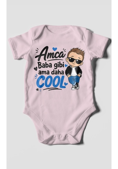 Morivokids Amca Temalı Kısa Kollu Bebek Body %100 Pamuk Bebe Pembe