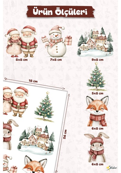 6 Lı Yeni Yıl Temalı Mini Sticker Priz Sticker Yılbaşı Yeni Yıl Mini Boy Sticker Seti 6 Lı Soft Dijital Baskı