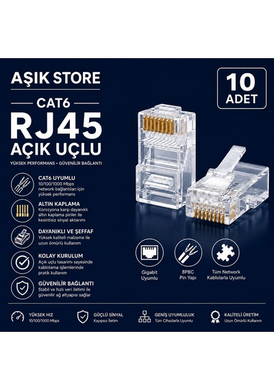 Cat6 Rj45 8p8c Ethernet Konnektör 10 Adet