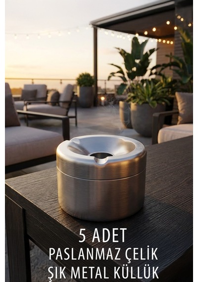 5 Adet Metal Şık Paslanmaz Çelik Küllük Otel Restorant Kafe Uygun