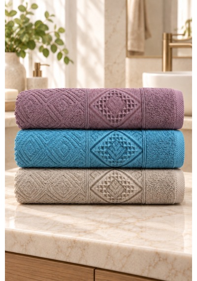 Elmas Motifli El Yüz Havlusu 50x90 Cm 3 Lü Set %100 Pamuk - Mauve Lagoon Çok Renkli