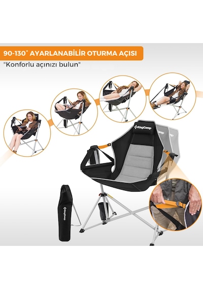 Kingcamp Orchid Lux Ayak Dayamalı & Salıncaklı Hamak Kamp Sandalyesi Bl/grey Gri - Siyah