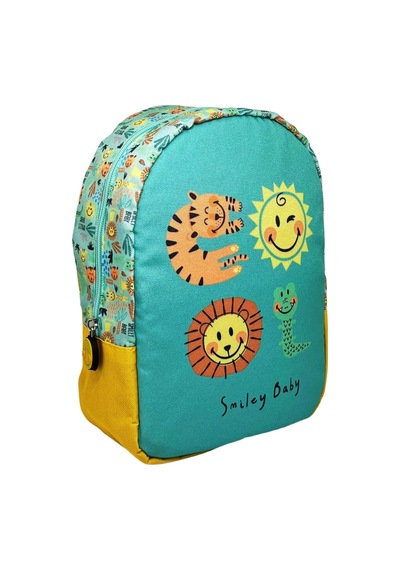 Universal Smiley Baby Lisanslı Sevimli Hayvanlar Desenli Tek Bölmeli Anaokul-kreş İçin Polyester Bebek Sırt Çantası -çok Renkli