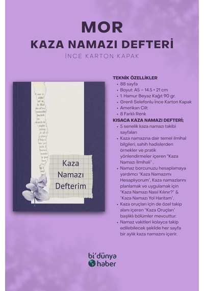 5 Yıllık Kaza Namazı Defterim - Mor Çok Renkli