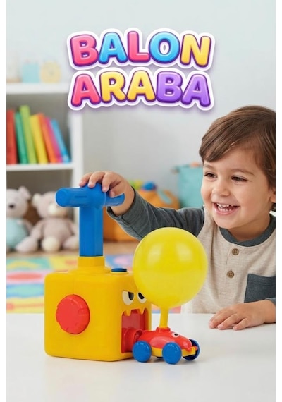 Balon Araba Pompalı Balon Şişiren Fırlatıcılı 2 Adet Arabalı Eğlenceli Oyuncak