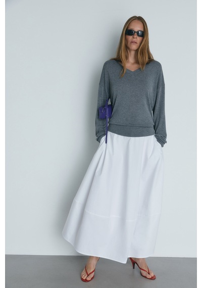 Suud Collection Gri V Yaka İnce Triko Kazak