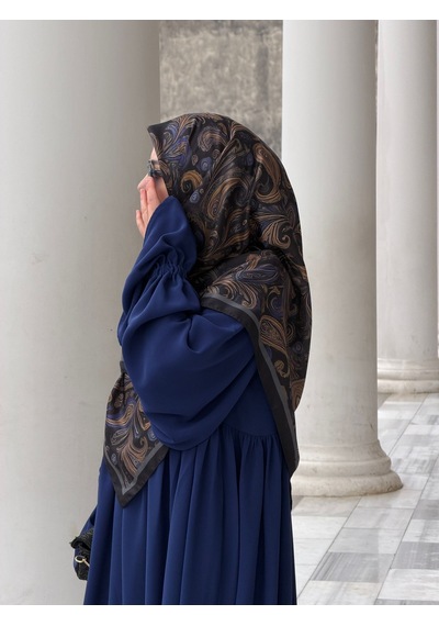 Qalortex Scarf Pamuklu Soft Açelya Desen Eşarp-morcivert Siyah Morcivent-siyah