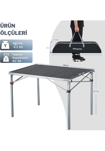 Kingcamp Granite Alüminyum Katlanır Kamp Masası Silver Blk Siyah