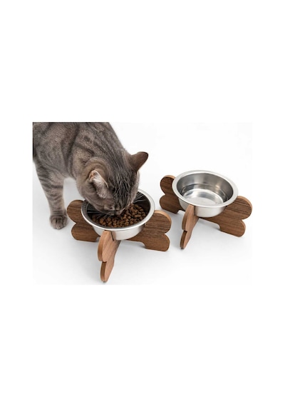 Paslanmaz Çelik Kedi - Köpek Mama Ve Su Kabı - İkili - Çapraz Ayak - 350 Ml