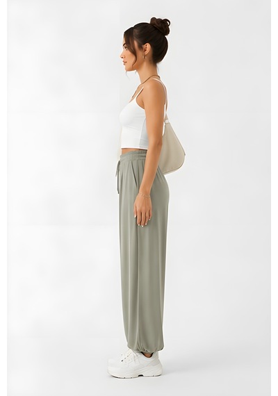 Lili Woman Kadın Soft Flow Beli Lastikli Relax Fit Şalvar Pantolon K.4320 Olive