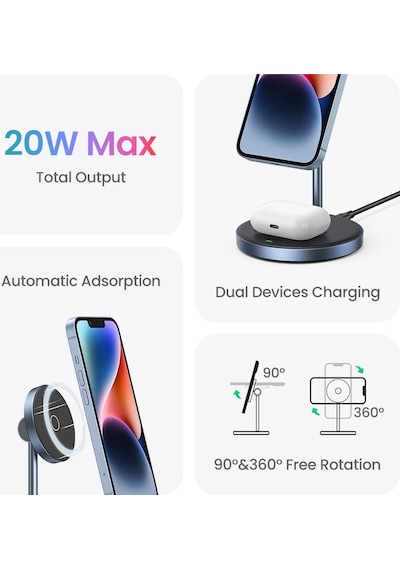 Ugreen 2-in-1 20w Magsafe Telefon Standı Kablosuz Wireless Şarj Özellikli, 90668 -