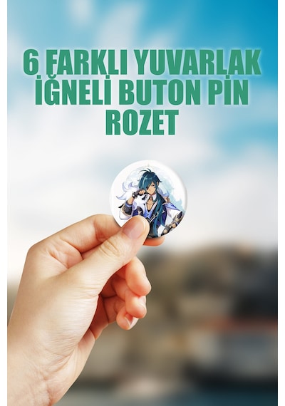 Kaeya Genshin İmpact Çanta Süsü Rozet İğneli Buton Rozet Seti 6 Adet Çok Renkli
