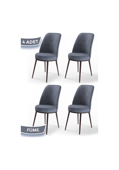Canisa Concept Dexa Serisi, Üst Kalite Yemek Odası Sandalyesi, Metal Kahverengi Iskeletli, 4 Adet Füme Sandalye Füme, Metal