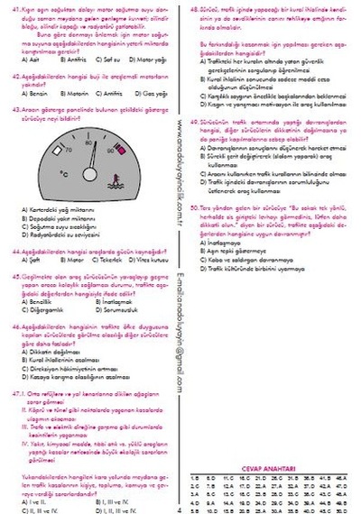 Sürücü Eğitim Yaprak Test Sürücü Kursu Yaprak Test !! 800 Soru !!