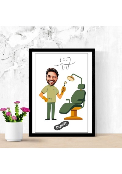 Kişiye Özel Diş Hekimi Karikatürlü Duvar Tablosu Yapışkanlı Sök Tak Çerçeveli 20x30cm - Dişçi Ve Diş Hekimliğine Hediye