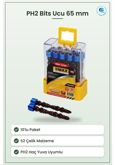 Ph2 65 Mm Bits Ucu 10'lu S2 Çelik Matkap Elektrikli Tornavida Vid