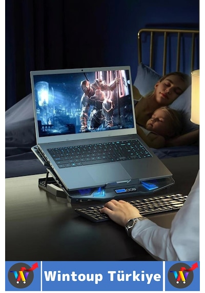 Premium Süper Güçlü 5 Fan Notebook Dizüstü Bilgisayar Rgb Işıklı Ayarlanabilir Laptop Soğutucu Fan