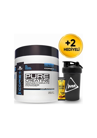 Mustang Nutrition Core+ Pure Creatine Monohydrate Powder Kreatin 250 Gr 50 Servis + Shaker + Protein Kahve Hediyeli Aromasız