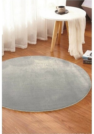 Yuvarlak Comfort Overloklu Gri Peluş Halı Gri