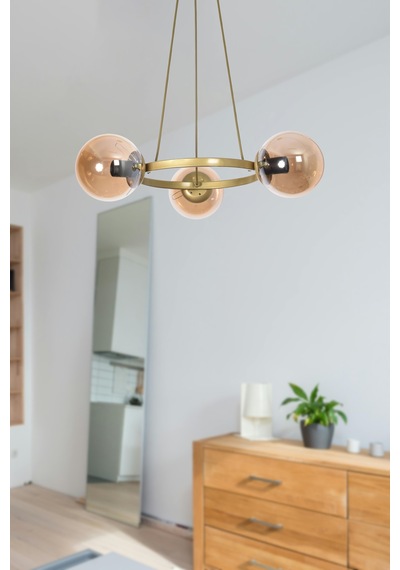 Owen Modern Tasarım Mutfak Yatak Odası Salon Oturma Odası Eskitme Renk Bal Camlı 3 Lü Avize Eskitme Bal Eskitme Bal