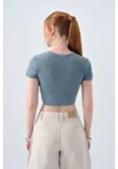 Kadın Crop T-shirt Lf2038433 Gri