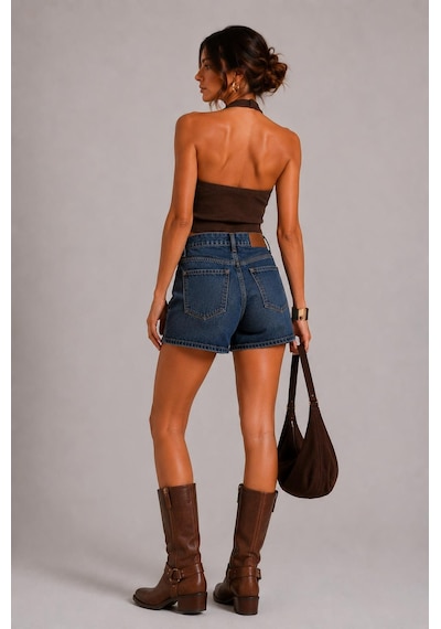 Alexandergardı Sırtı Açık Fitilli Crop Top Açık Kahverengi