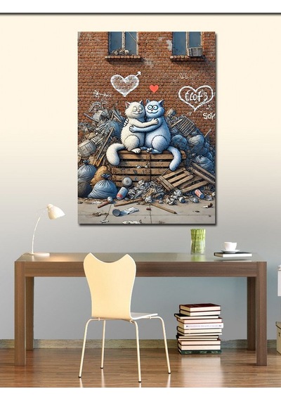 Kanvas Tablo Graffiti Kediler Ve Sokak Aşkı 50cmx70cm
