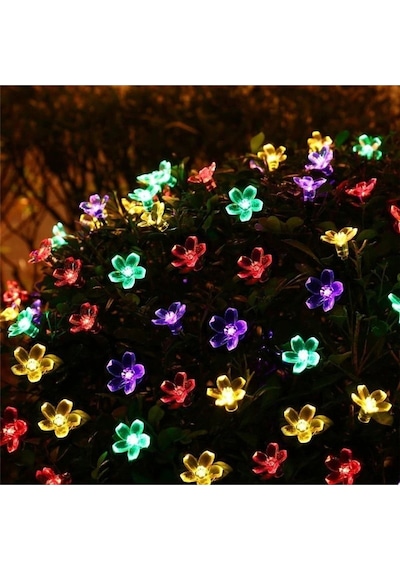 Çiçek Desenli Rgb Solar Aydınlatma-30 Ledli Güneş Enerjili Rgb Çok Renkli Bahçe Aydınlatması 5 M