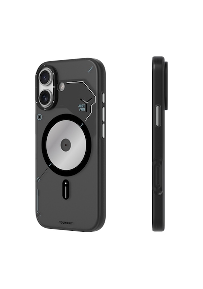 Apple Uyumlu iPhone 17  Kılıf M-safe Şarj Özellikli Disk Desenli Youngkit Disc Battle Kapak Siyah Siyah