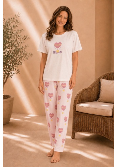 Nisanca Luna Kısa Kol Kadın Pijama Takımı Yumuşak Dokulu, Nefes Alabilir, Rahat Ev Giyim Seti Pudra