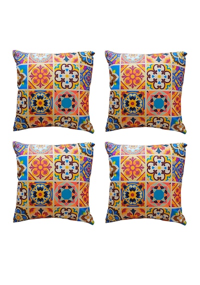 Modern Tarz Dijital Baskılı 4 Lü Dekoratif Kırlent Kılıfı Seti 43x43 Cm Şık Ve Renkli Tasarımlar Turuncu - Çok Renkli