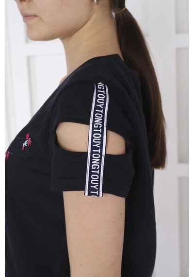 Kadın Spor Lacivert Alt-üst T-shirt Takım-3942 - M Lacivert