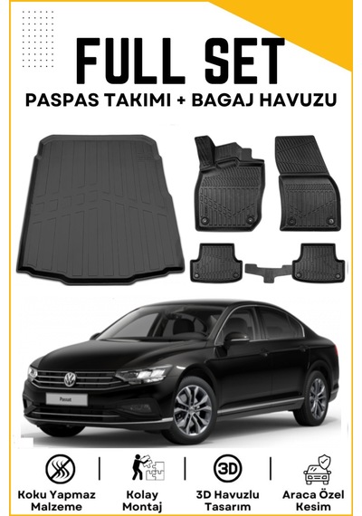 Volkswagen Passat B8 Sedan 2019-2020-2021-2022 Model Birebir Uyumlu Bagaj Havuzu+paspas Seti