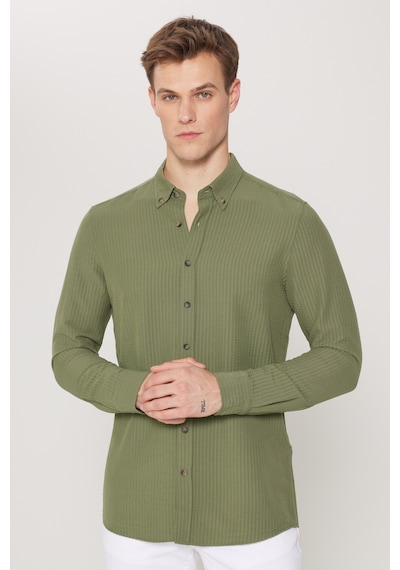 AC&Co / Altınyıldız Classics Erkek Hakı Slim Fit Dar Kesim Düğmeli Yaka %100 Pamuk Gömlek Haki AC&Co / Altınyıldız Classics Erkek Hakı Slim Fit Dar Kesim Düğmeli Yaka %100 Pamuk Gömlek Haki