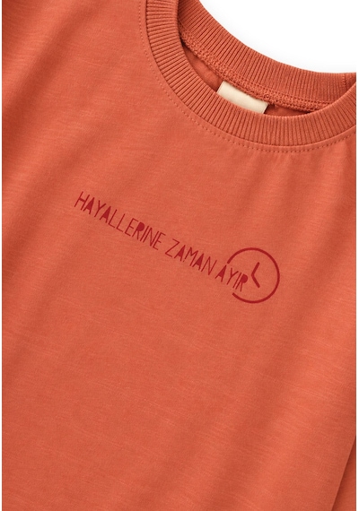 Cigit Sloganlı Uzun Kollu T-shirt 2-10 Yaş Oranj