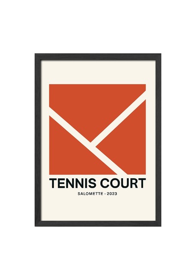 Tenis Kortu Siyah Ahşap Çerçeveli Poster, Dekoratif Spor Duvar Tablosu
