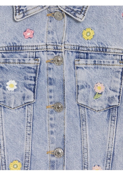 LC Waikiki Lcw Kids Mavi Gömlek Yaka Nakışlı Kız Çocuk Jean Ceket Lıght Blue Acıd