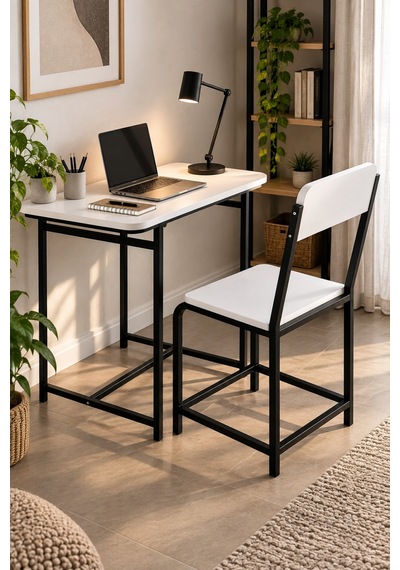 Sulorahome Minör Çalışma Masası Ve Sandalye Seti Beyaz