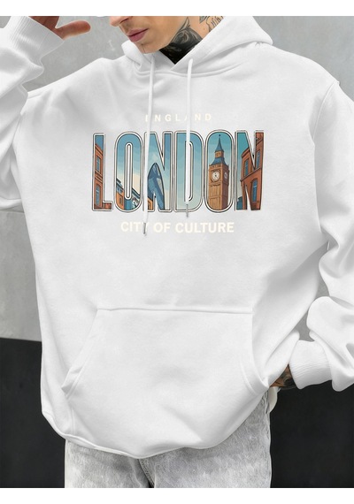 Startmore Startmorelondra Şehir Baskıları Sonbahar Erkekler Hoody Cep Kapüşonlu Üst Hip Hop Moda Giyim Kişilik R Beyaz