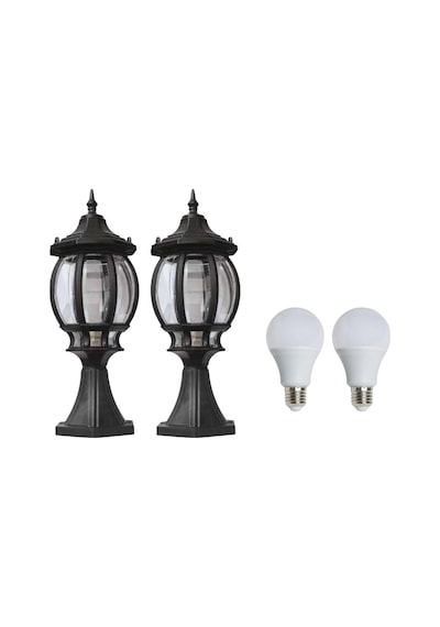 2 Adet Sekizgen Set Üstü Fener Bahçe Lamba Aydınlatma Armatürü Siyah 9w Led Ampul Hediyeli Günışığı