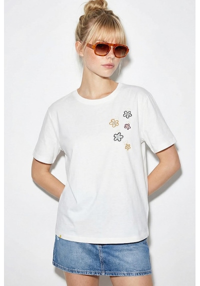 Shade Kadın Pamuk El İşi Çiçek Nakış Detaylı  Tasarım T-shirt 1005 60282050 - Beyaz L