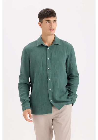 DeFacto %100 Pamuk Regular Fit Polo Yaka Müslin Uzun Kollu Gömlek W7832AZ25SPGN1259 DeFacto %100 Pamuk Regular Fit Polo Yaka Müslin Uzun Kollu Gömlek W7832AZ25SPGN1259