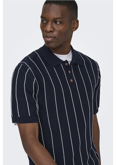 Only & Sons Erkek Gömlek Yaka Çizgili T-shirt - 22037080 Lacivert
